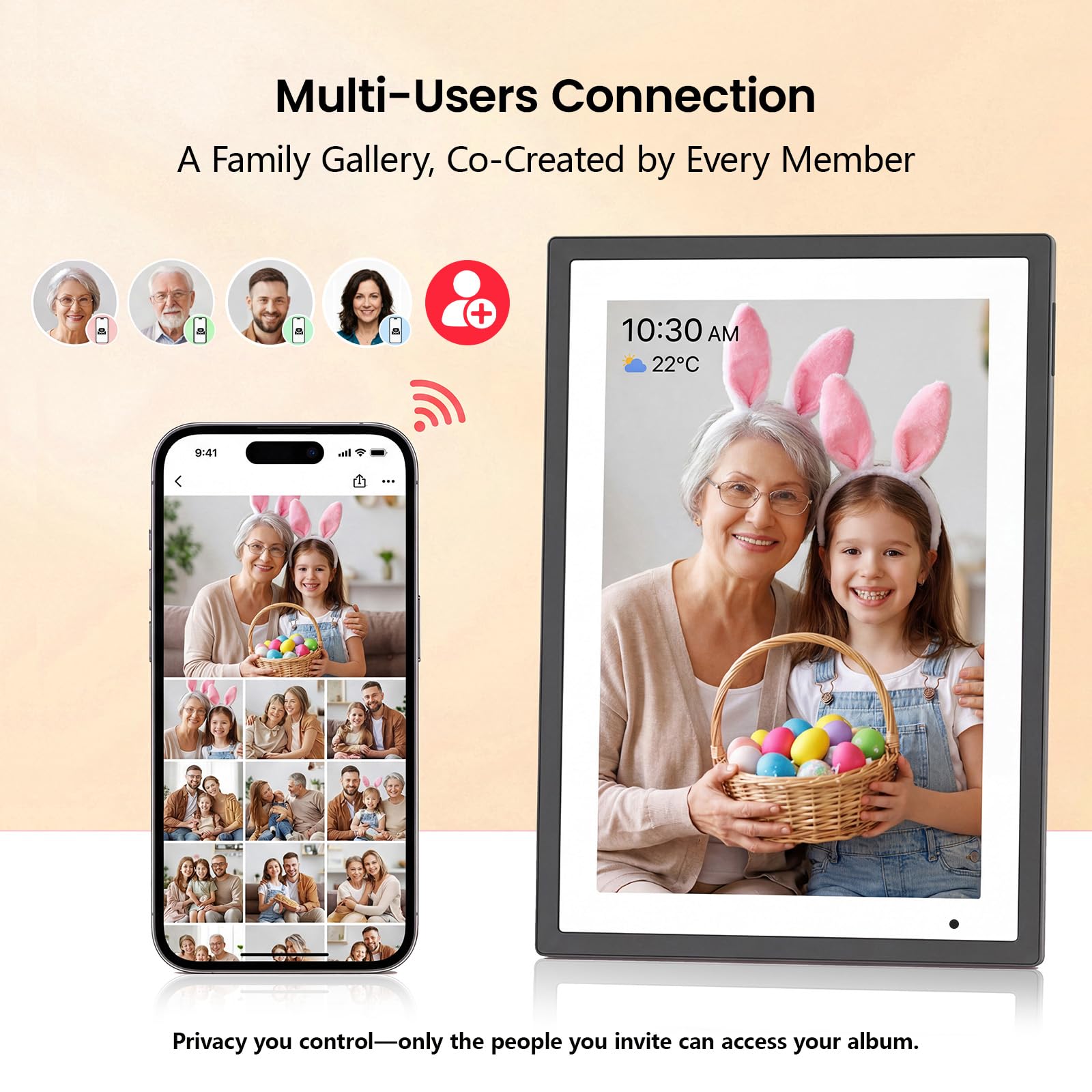 10,1" Digitaler Familienplaner Smart Frame mit App-Sync - Intuitiver Tischkalender (1280x800), Dual-WLAN (2.4/5GHz), Elektronischer Fotorahmen & Mahlzeitenplaner für Familie & Senioren, Schwarz