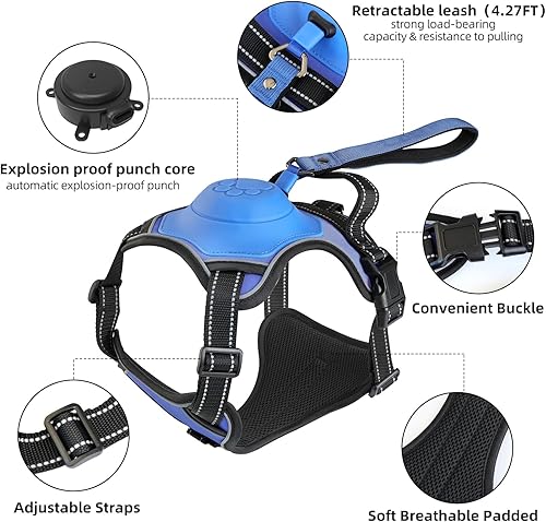 Miniatura 2 de VIWIK Arnés sin tirones para perros grandes, arnés reflectante 2 en 1 para mascotas sin estrangulamiento y correa retráctil para perro, arnés