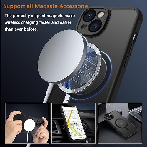 Miniatura 3 de GROZHJAL Funda magnética para iPhone 15, compatible con MagSafe, borde de silicona mate translúcida delgada, protección contra caídas de grado