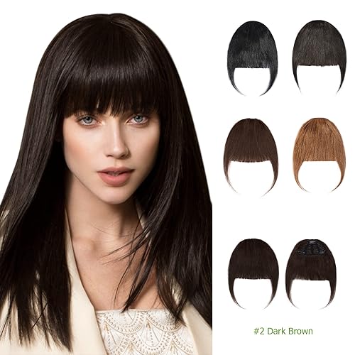 S-noilite - Flequillo con clip para el cabello, extensiones de cabello humano para mujer, flequillo grueso, flequillo falso, flequillo #2, color