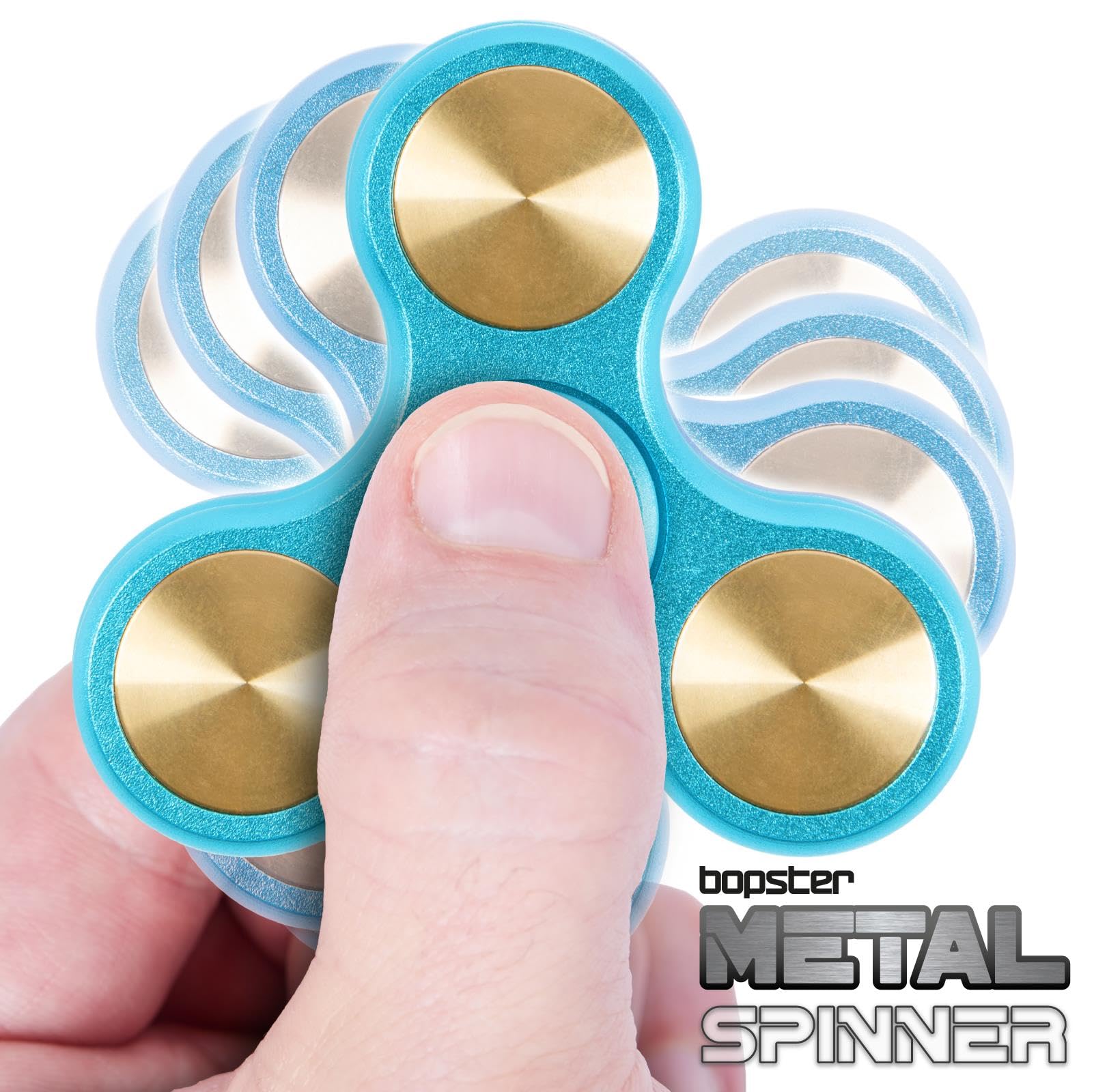 Bopster Metalowy Spinner | Poręczny Tri-Fidget-Spinner dla dzieci i dorosłych | 4+ minuty czasu obrotu, 73 g | Gładka zabawka biurkowa do radzenia sobie ze stresem i koncentracji | Niebieski