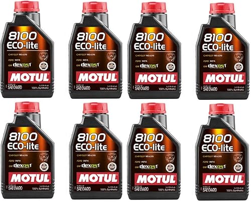 Motul 108534 Juego de 8 botellas de aceite de motor 8100 ECO-lite 0W-20 de 1 litro