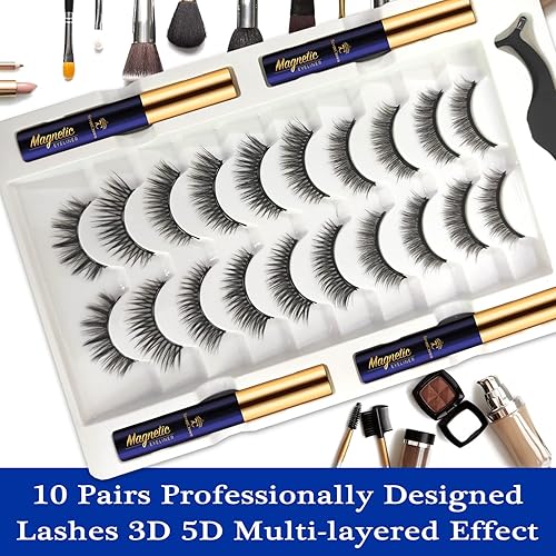 Miniatura 2 de Pestañas magnéticas 3D medianas con 4 tubos mejorados de delineador magnético, impermeables, aspecto natural, de larga duración, pestañas postizas