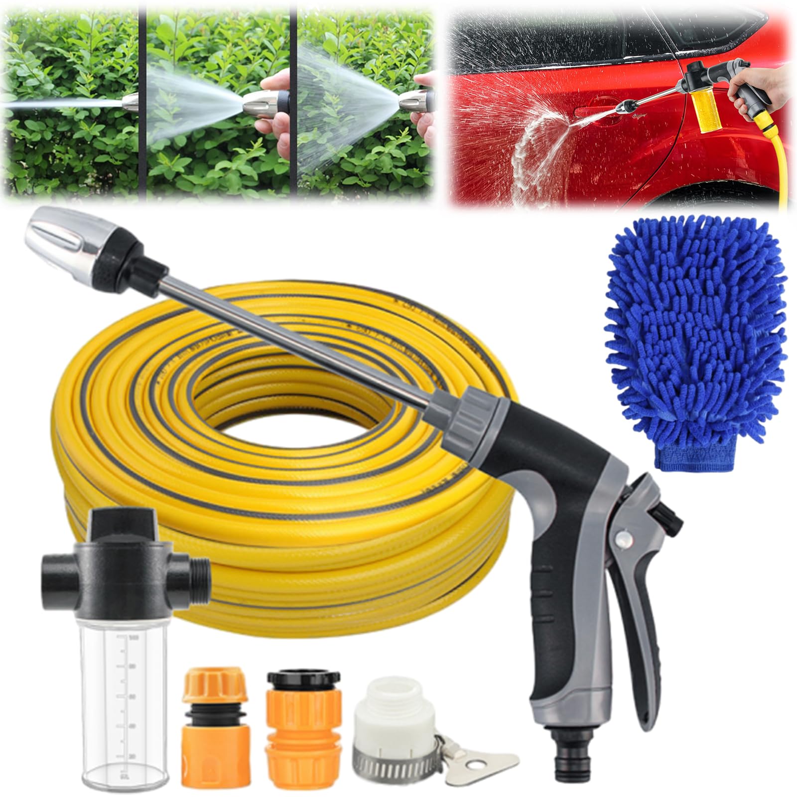 2026 Pistola ad alta pressione per tubo da giardino, idropulitrice con ugello, ugello ad alta pressione, tubo da giardino con impugnatura ergonomica, ideale per auto, giardino e terrazza (set di tubi