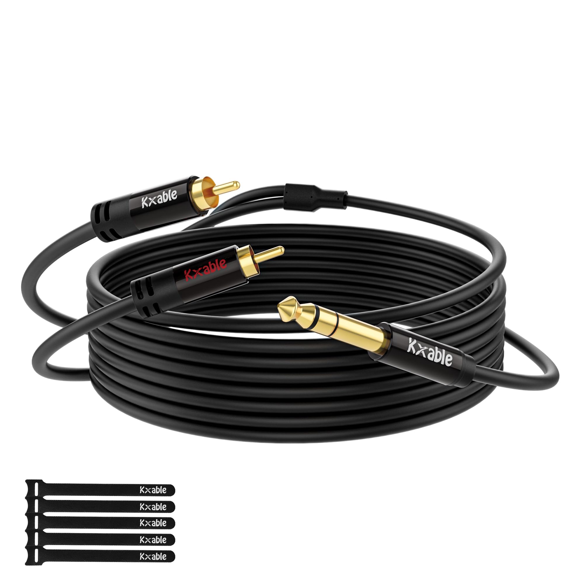1/4 inch to 2RCA Audio Cable 10 FT, 6.35mm TRS to Dual RCA Stereo Audio Y Splitter Cable, Quarter inch Stereo to 2 RCA Connector, Gold-Plated Plug, Pure Copper Cable, Aluminum Shell, with 5 Cable Ties