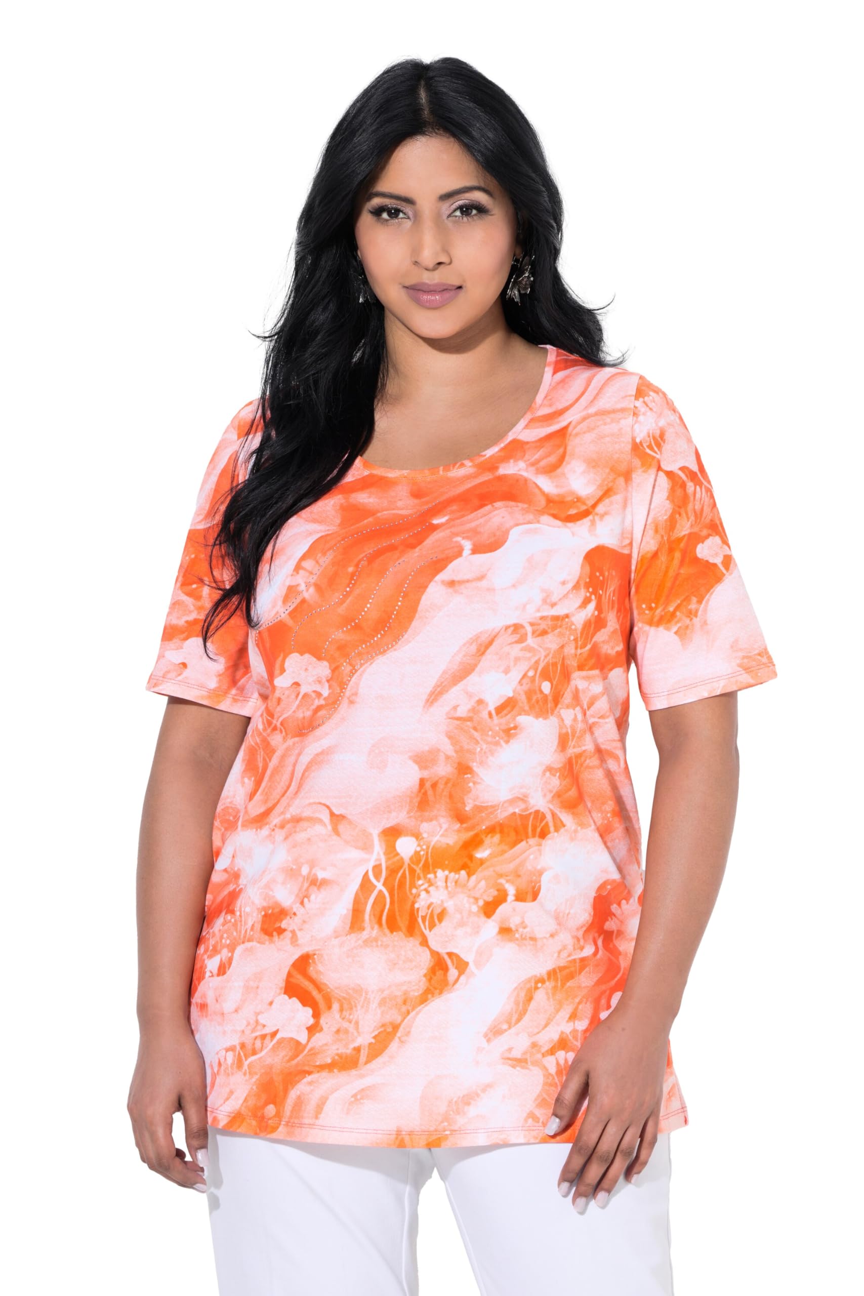 Ulla Popken Damen große Größen Übergrößen Plus Size T-Shirt, A-Linie, Rundhals, Halbarm, Pima Cotton 842822