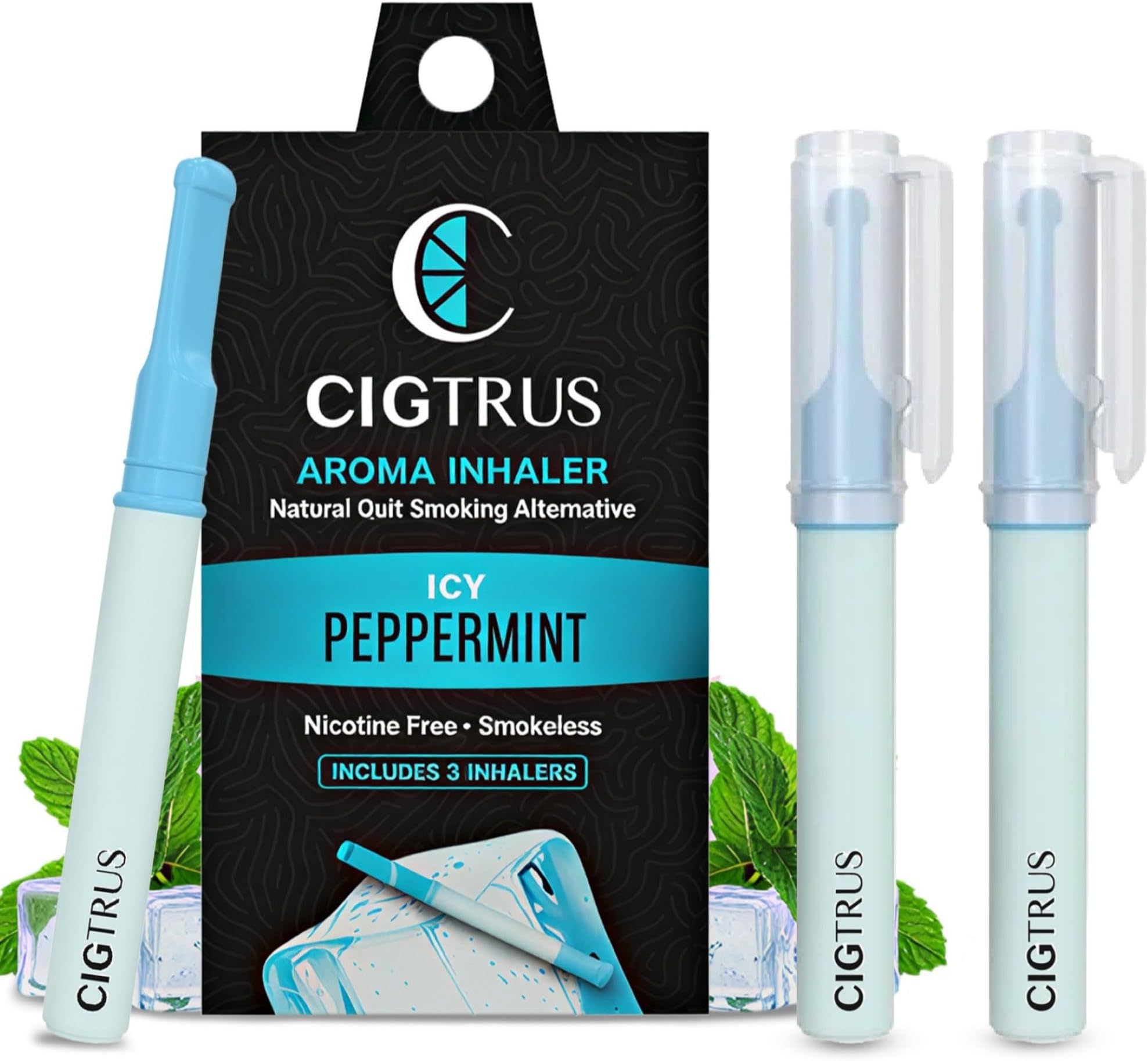 Cigtrus Quit Smoking Inhaler - Natural Refreshing, Smokeless Non Electric Diffuser Pen, No Nicotine or Vape โ Menthol ICY Peppermint 3pk