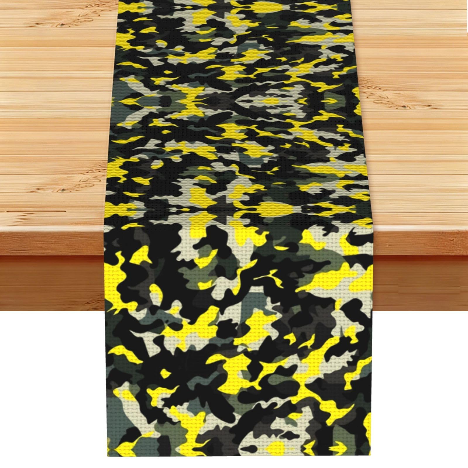 Bright Yellow Camo Printed Table Runner 13 x 72, Wrinkle Resistant Decor for Dining Table Coffee Table Fireplace
