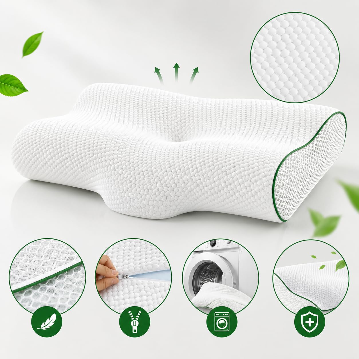 InnovaGoods® Almohada Cervical Viscoelástica Ergonómica para Cervicales y Cuello, Almohada Ortopédica Memory Foam, Funda Lavable 62x36x14 cm