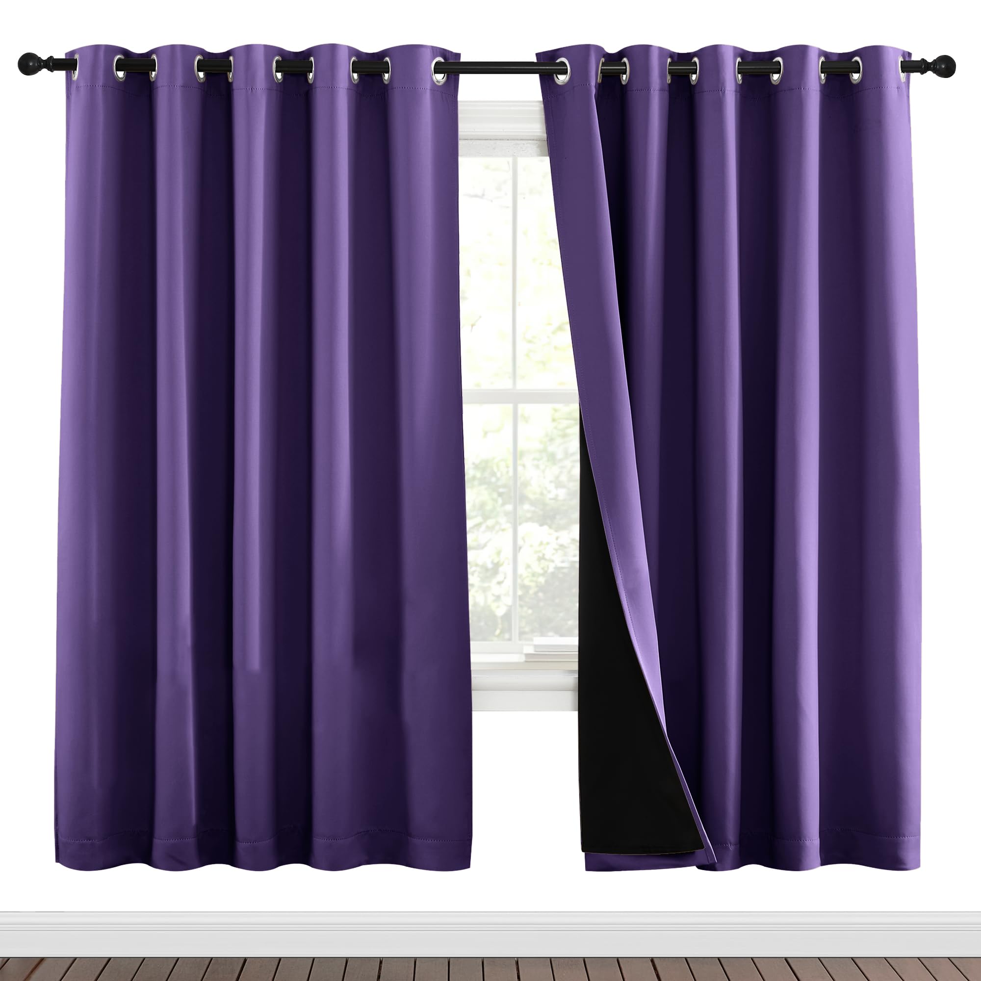 NICETOWN Lilac Purple Full Shade Curtain Panels, Pair of Energy Smart &amp; Noise Blocking Out Blackout Drapes for Dining Room Window, Thermal Insulated Guest Room Lined Window Dressing(70 x 72 inch)