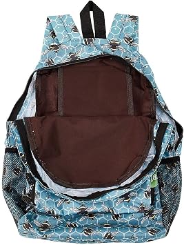 Eco Chic Lightweight Foldable Water Resistant Backpack Rucksack Folds into Pouch for Storage (Bumble Bees Blue)