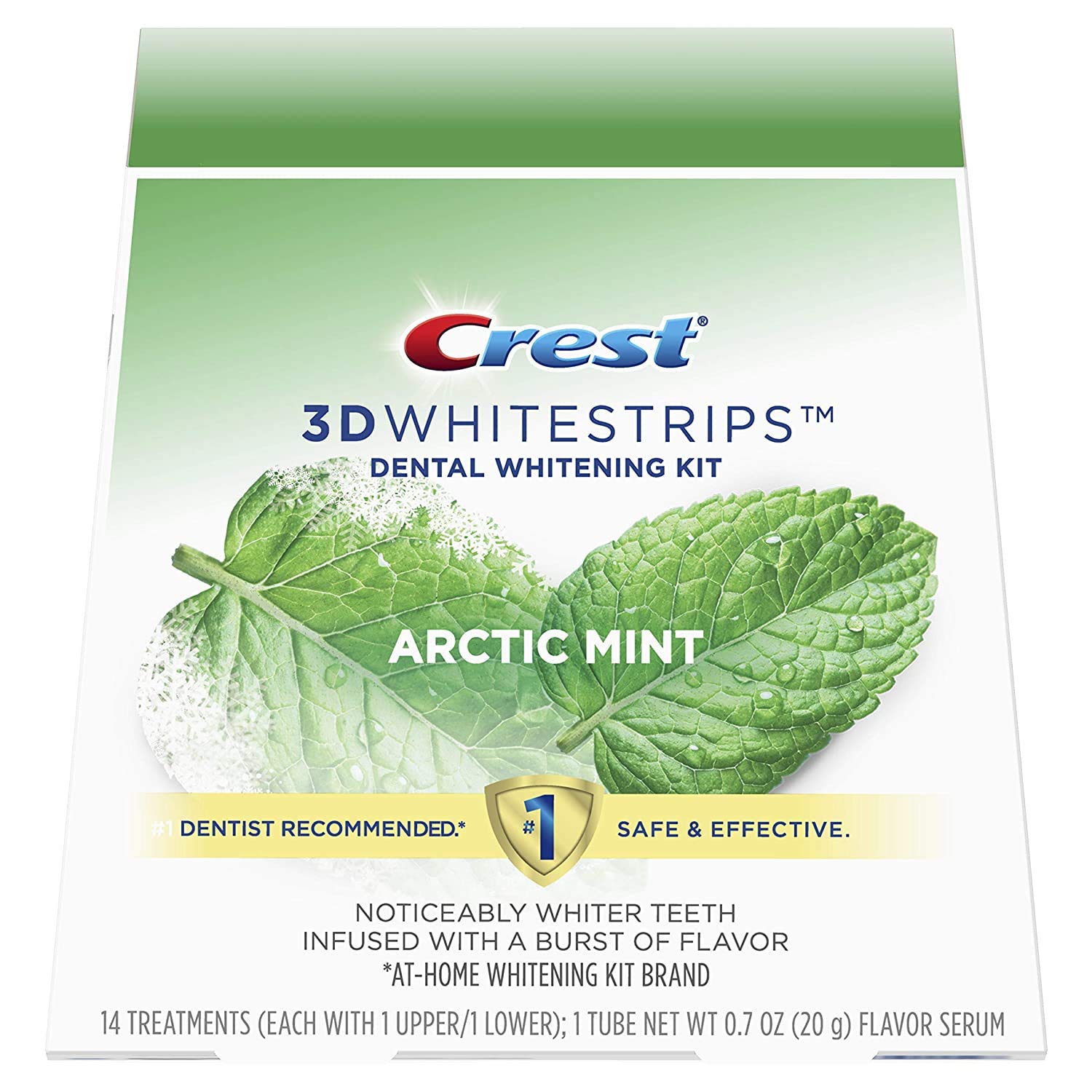 Crest 3D Whitestrips Arctic Mint Teeth Whitening Strip Kit with Tube of Flavor Serum 28 Strips 14 Count