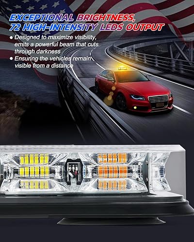 Miniatura 9 de LUMENIX 72 luces LED de color ámbar blanco para techo con controlador, barra de luz intermitente magnética de advertencia de emergencia para