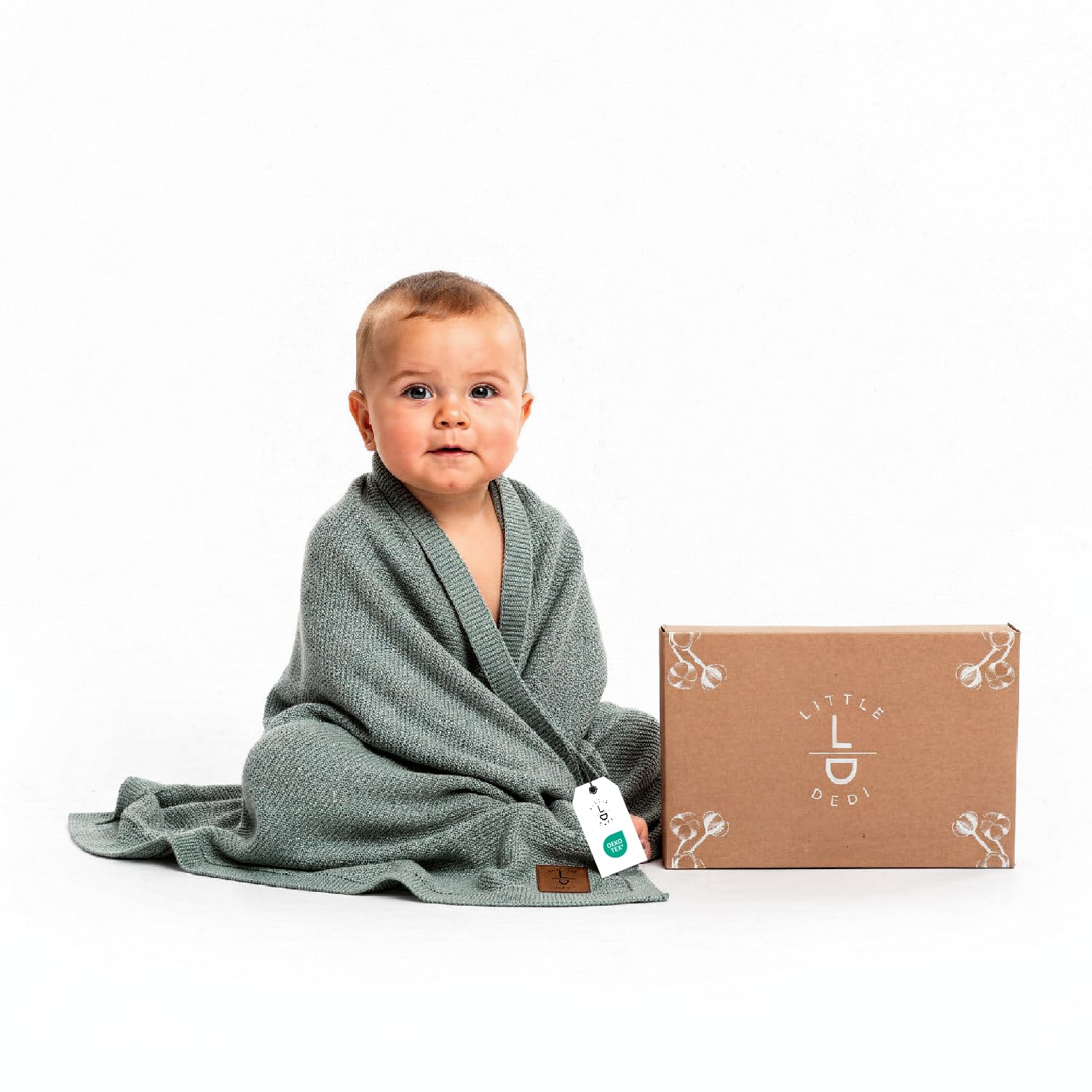 Little Dedi Babydecke aus 100% Tencel™, 80 x 100 cm, Grün- Oeko-TEX® 100 Klasse 1, hypoallergen, thermoregulierend und atmungsaktiv - Moderne Strickdecke für Neugeborene und Kleinkinder