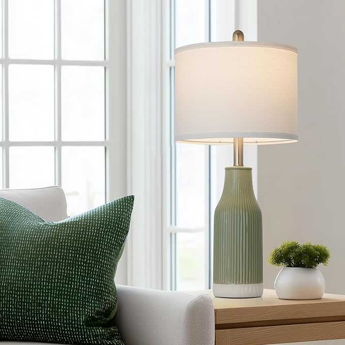 Lámpara de Mesa Cerámica Sage Green 24.5" - Set de 2 con Bombillos LED miniatura 3