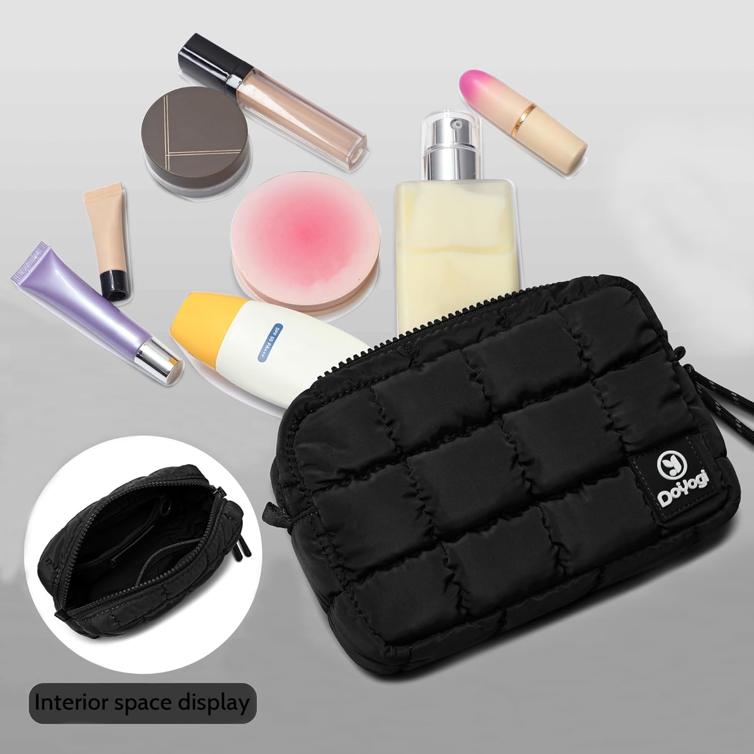 Quilted Cosmetic Bag, Puffer Makeup Bags, Crossbody Purses for women,Cute Travel Toiletry Bag for Women (Black) - Image 4