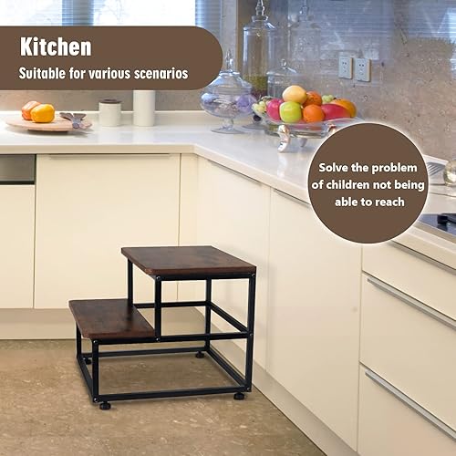 Miniatura 6 de Taburetes de madera para adultos y niños, taburetes resistentes con capacidad de carga de 500 libras, escalones de cama para camas altas para