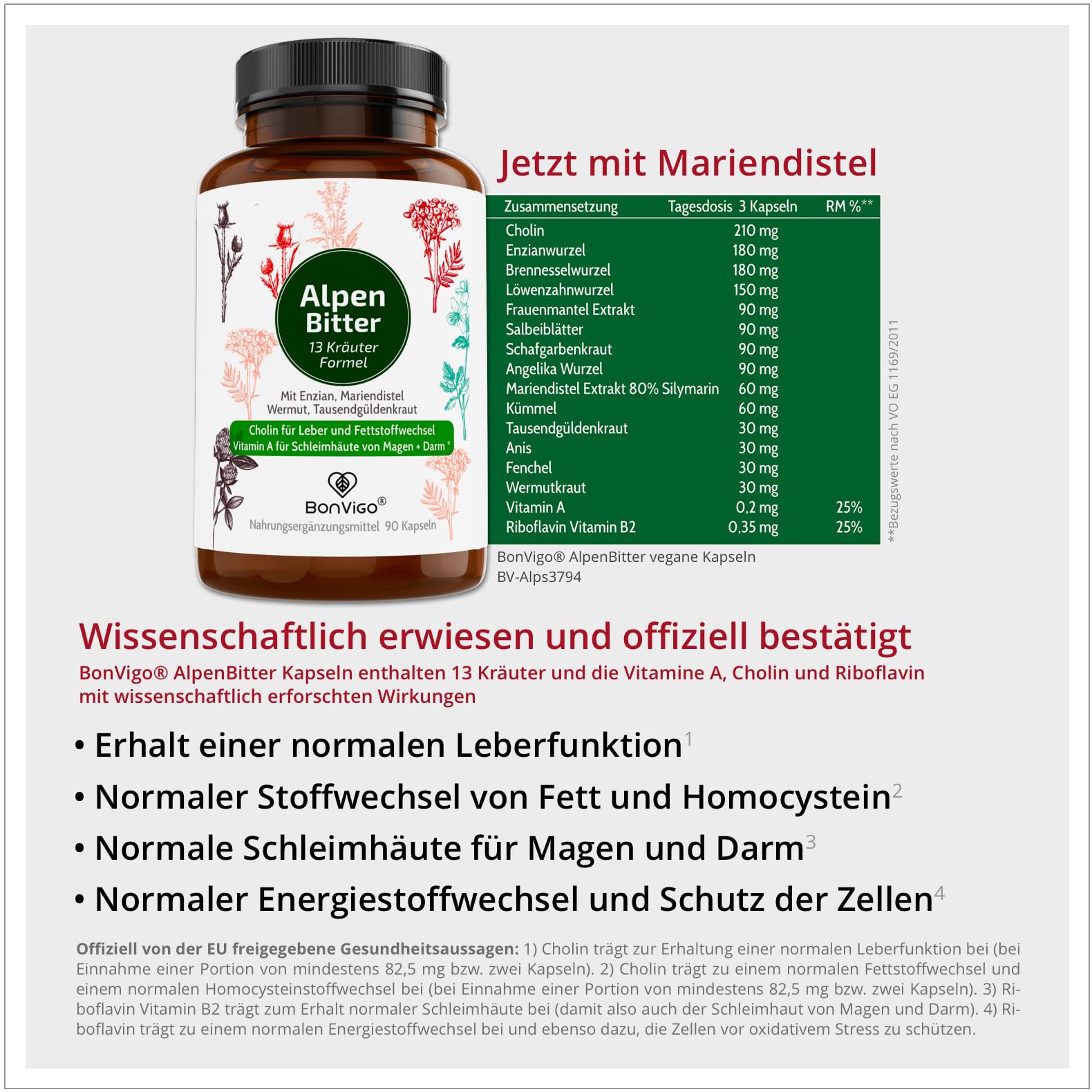 AlpenBitter 3 Monate - 13 Kräuter Bitterstoffe Formel mit Mariendistel, Enzian, Wermut & Löwenzahn – Cholin unterstützt Leberfunktion & Fettstoffwechsel – Nach altem Klosterrezept (3)