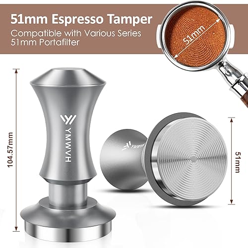 Miniatura 3 de YMWVH - Manipulador de café expreso de 2.008 in, tamper de café espresso barista prémium con base plana de acero inoxidable con resorte doble,