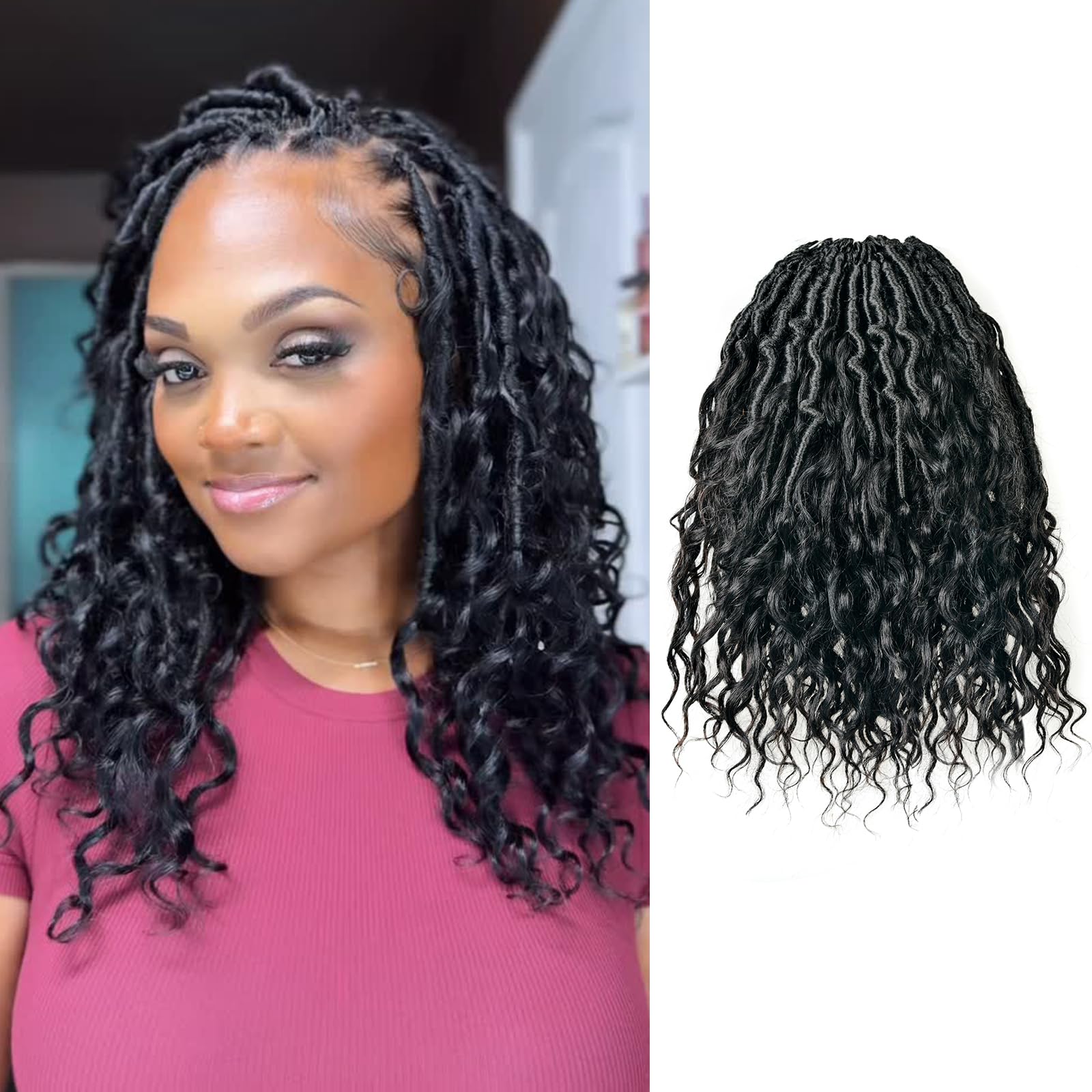 ToyoTress Boho Human Hair Locs - 10 Inch 8 Packs Natural Black Handmade Pre-Looped Crochet Hair For Black Women, Short Boho Butterfly Faux Locs With