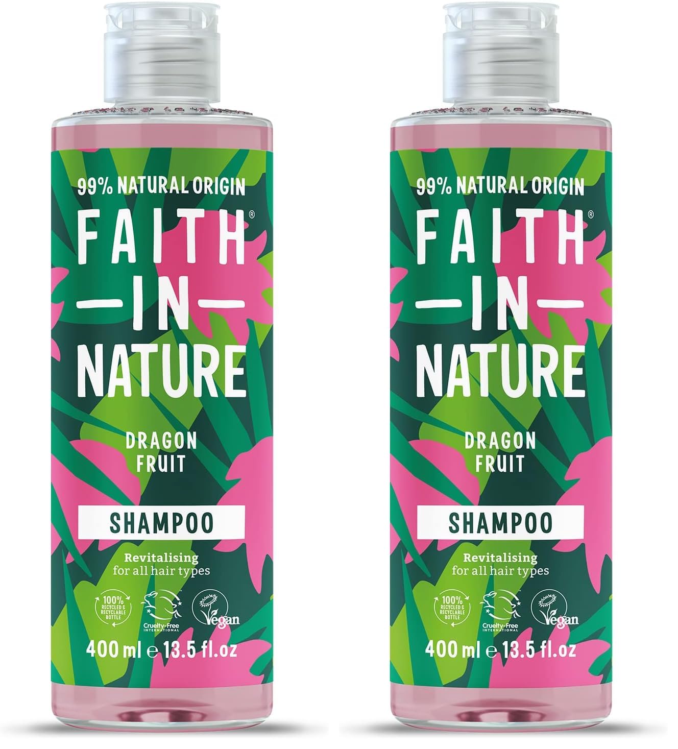 Faith In Nature Natural Dragon Fruit Shampoo, Revitalising for Oily Hair & Scalp, Vegan & Cruelty Free, No SLS, Silicones or Parabens, 400ml (Pack of 2)