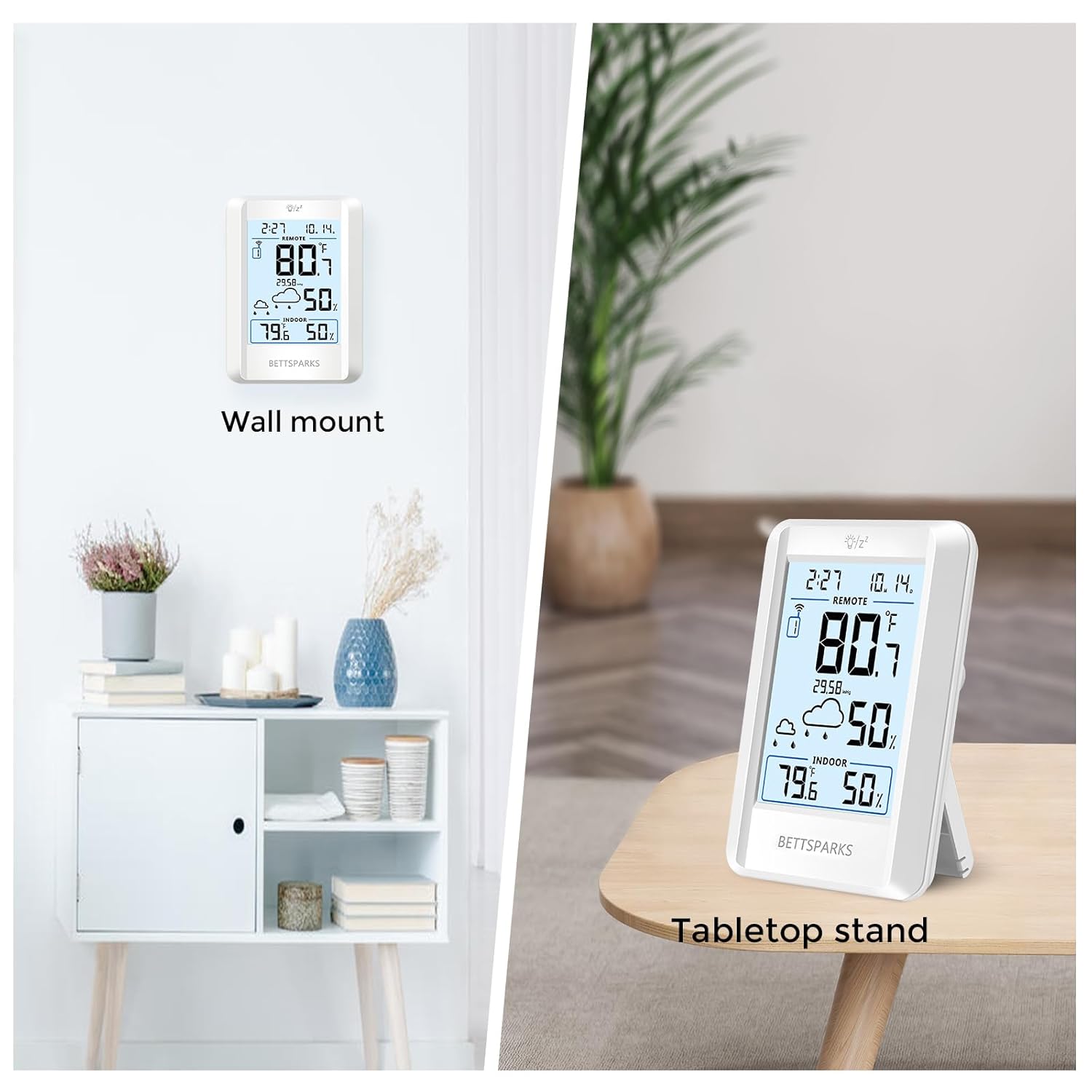 Indoor Outdoor Thermometer Wireless Weather Station with 330FT Range Remove Sensor Inside Outside Digital Hygrometer Thermometer Battery Powered Temperature Gauge Humidity Monitor with Clock&Backlight - Image 7