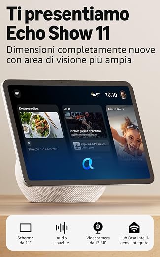 Amazon Echo Show 11, Vibrant Full-HD 11" display with more viewing area, spatial audio and Alexa, Glacier White