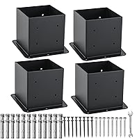 Vista 10 de 4x4 Base de poste de 4 piezas, (Tamaño interno 3.5"x3.5") Soporte de poste de valla de madera para pérgola, anclaje de poste recubierto en polvo