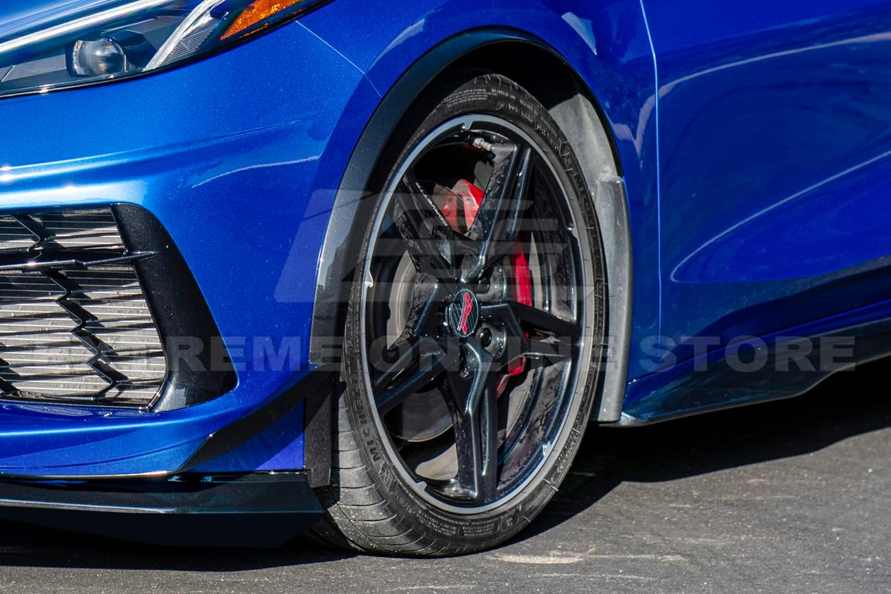 Replacement For 2020-Present Chevrolet Corvette C8 Stingray | Performance Package Front & Rear Side Wheel Trim Molding Fender Flares Extension Pair (ABS Plastic - Painted Carbon Flash Metallic)