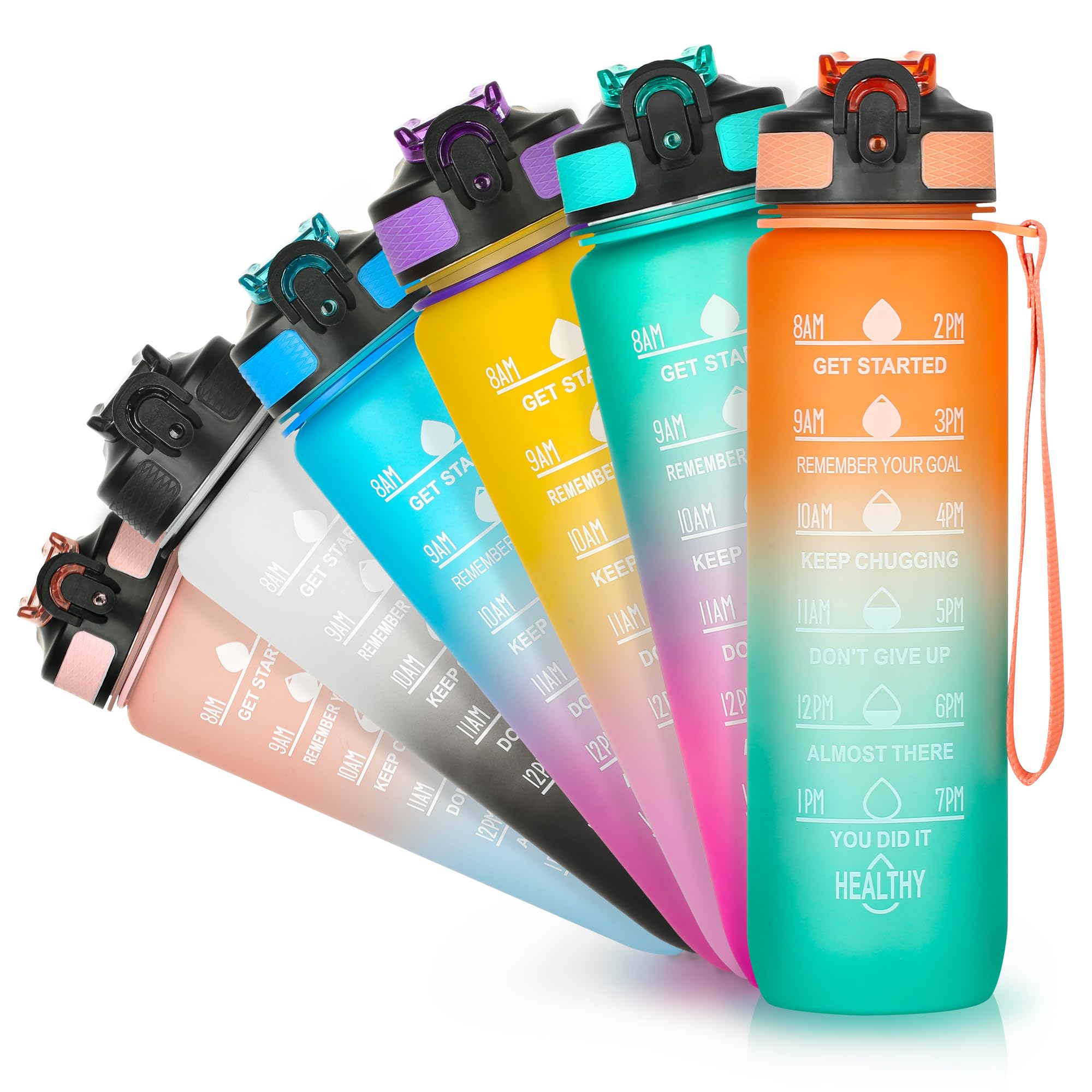 DUNSOO Borraccia 1 litro con cannuccia, Borraccia Motivazionale senza BPA, Borraccia Palestra Antigoccia, Water Bottle per Studio Fitness, Scuola, Ufficio