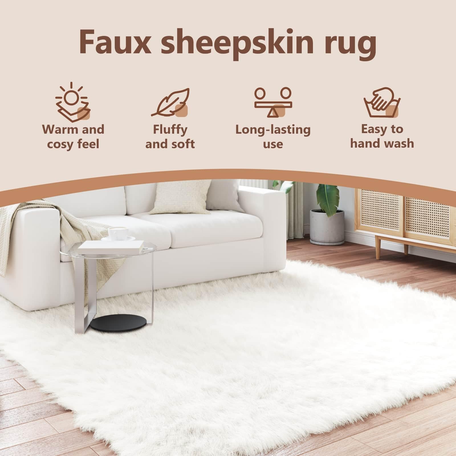vidaXL Tapis en Fausse TAFALLA Blanc 240 x 240 cm Polyester, Tapis en Fausse Laine, Design Moderne, Super Doux, Accessoire Durable pour la Maison, Cosy et stylé Hiver
