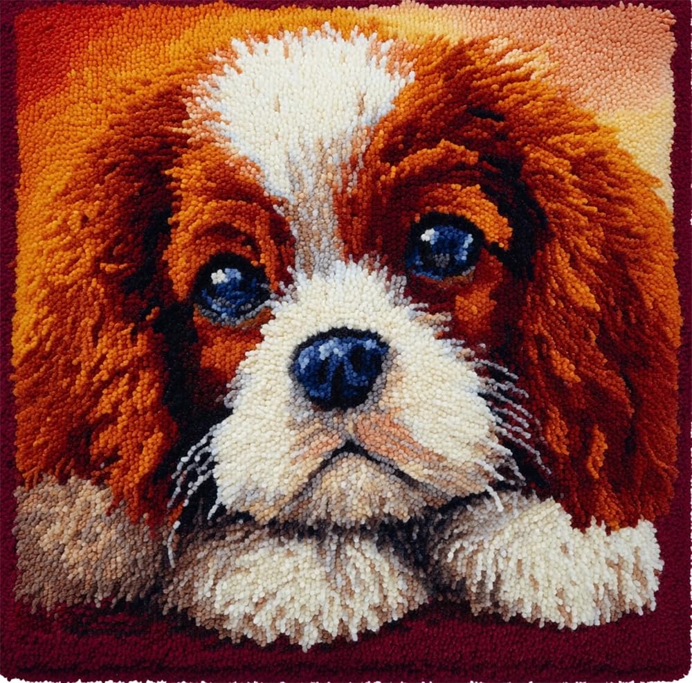 FWRTYCB Latch Hook Kits Pillow Cavalier King Charles Spaniel Dog Crochet Y