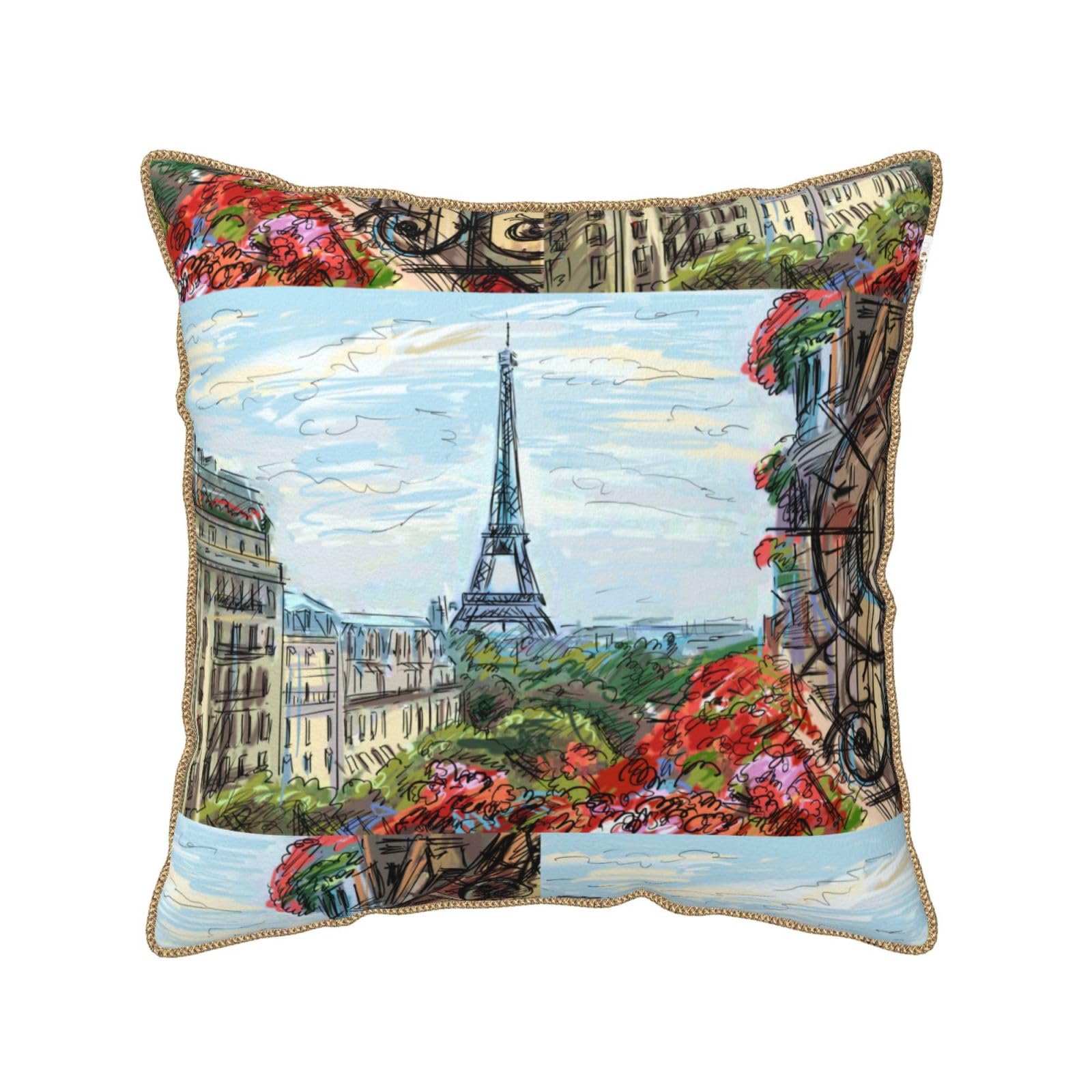 Housse de coussin en velours imprimé Street In Paris Town pour déco de lit