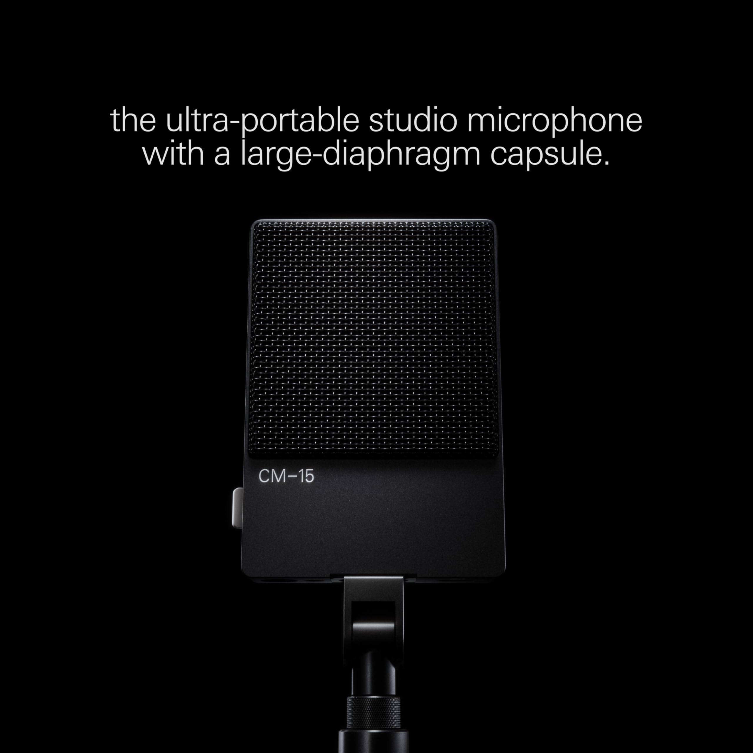 Teenage Engineering CM-15 Tragbares Studio-Kondensatormikrofon mit USB-C Audio und Laden, 3,5 mm Mini Jack Line Out, 48 V Phantom Mini XLR, 10 Stunden wiederaufladbarer Akku und Verstärkungsschalter