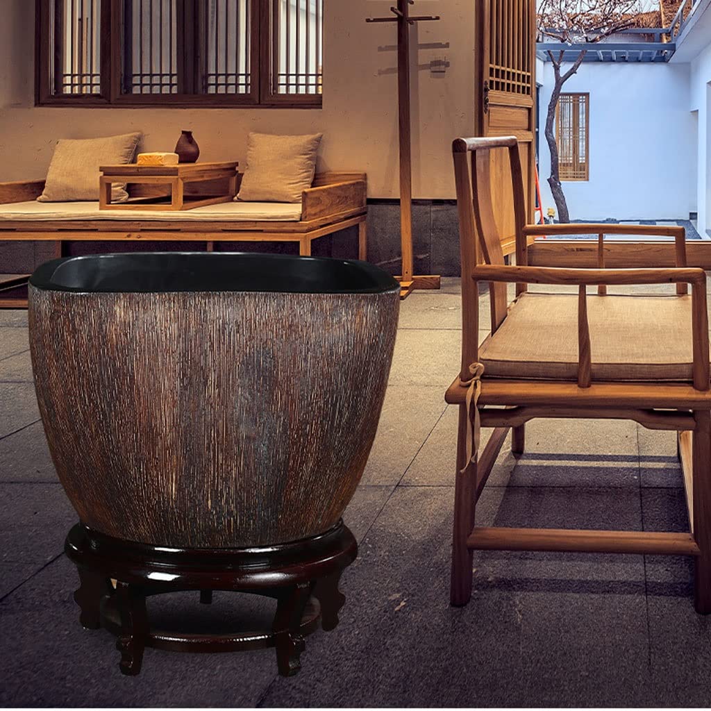 Acuario Pecera De Cerámica De Estilo Chino Patio Tanque De Cultivo De Peces Tanque De Tortugas Sala De Estar Balcón Oficina Feng Shui Tanque De La Suerte Acuar,E,58cm