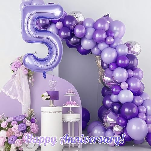 Miniatura 6 de Globo morado del número 5 de 40 pulgadas, globos de helio de aluminio grandes y grandes, globos gigantes de Mylar número 5 para decoración de fiesta