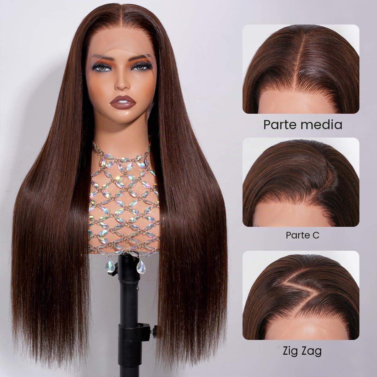 Hermosa Pelucas de cabello humano con encaje frontal marrón de 13 x 4 pulgadas, con abuelitos, densidad 180, pelucas de cabello humano lacio HD con encaje frontal, línea capilar prearrancada, peluca