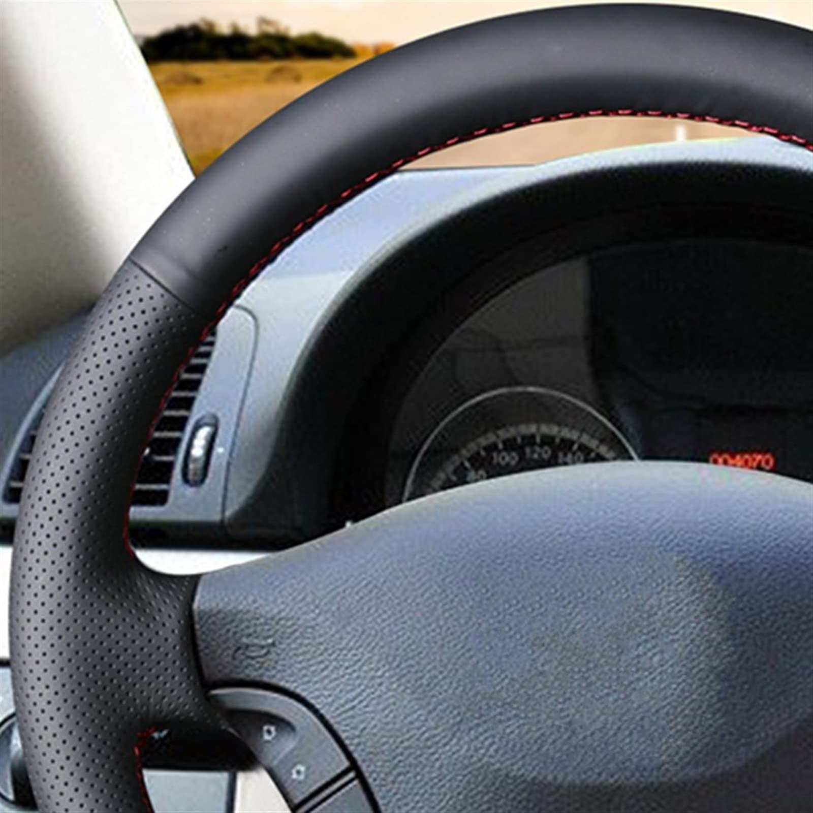 Housse De Volant En Cuir Microfibre MEWANT - Pour Mercedes Viano/Vito & VW Crafter - Style Cuir + Fil Rouge