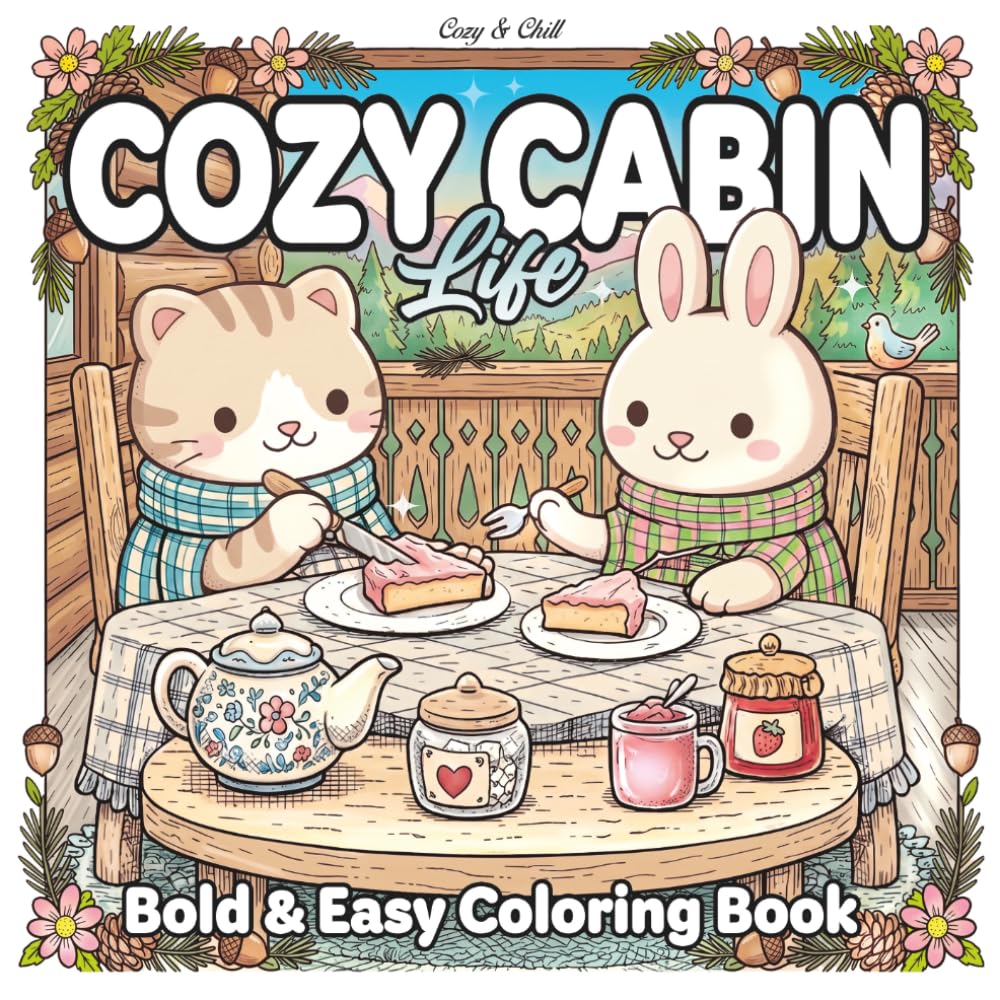 Cozy Cabin Life Coloring Book for All Ages: 44 Bold & Easy Coloring Book For Kids, Teens & Adults