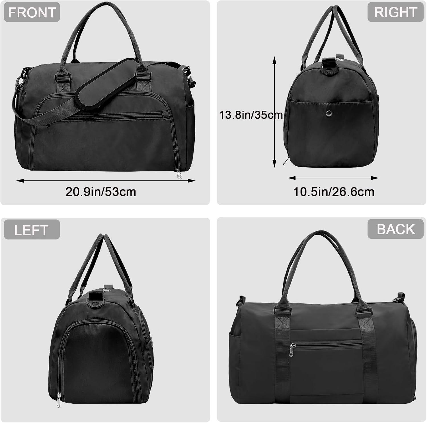 woogwin Gym Bag for Men & Women with Shoes & Wet Compartment Waterproof Duffle Bag for Travel Sports Workout Overnight Weekender(21",Black)