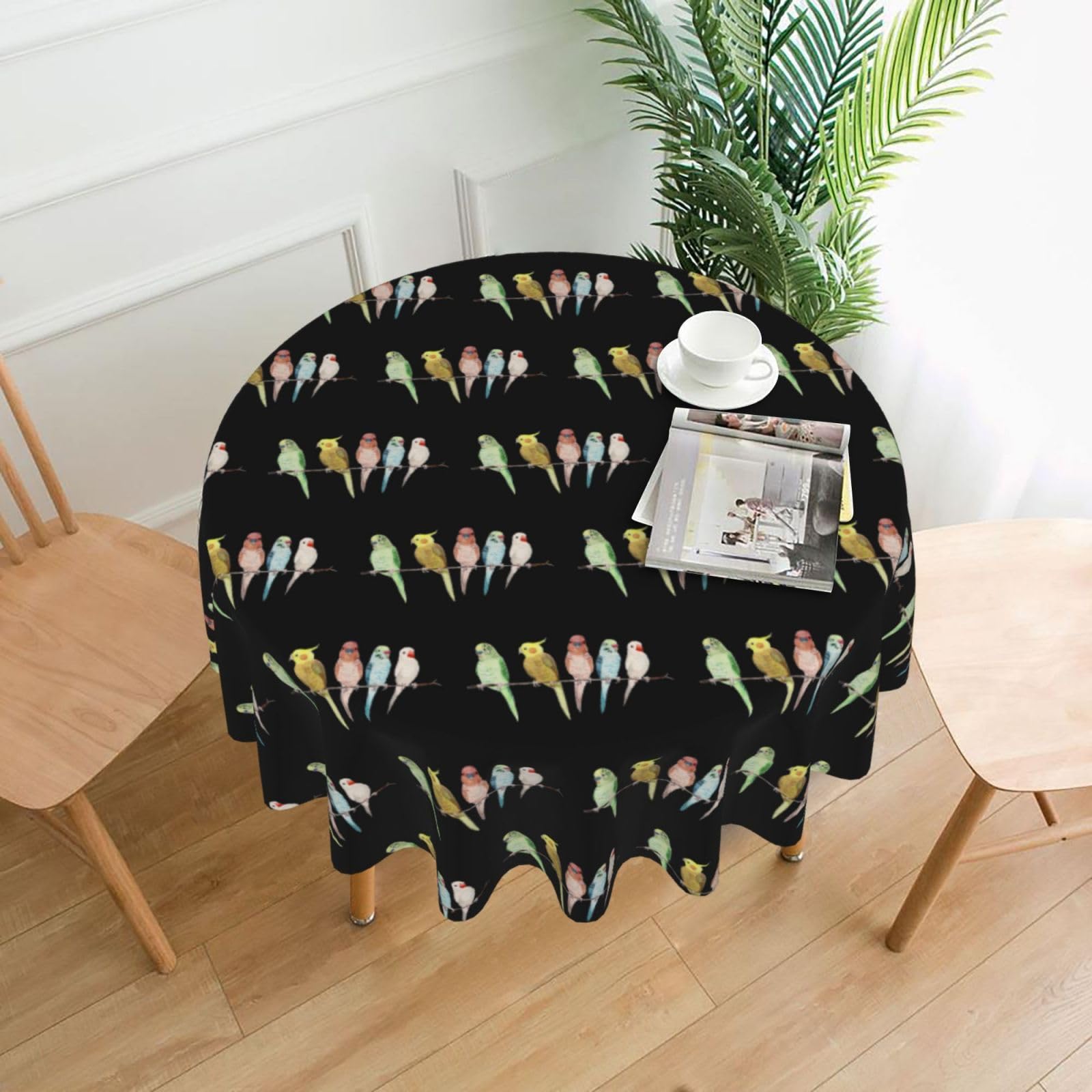 Zcmkjlg Colorful Parrots On Tree Print Quick Ship Round Tablecloth 60in Polyester Washable Cover for Dining Room