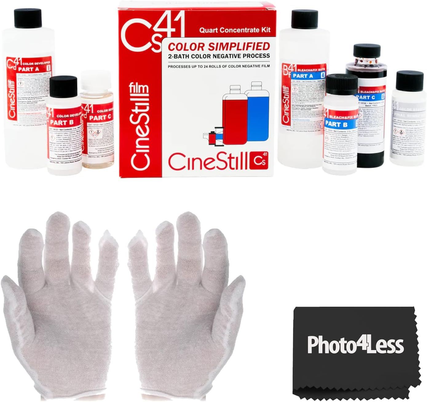 MILEKO CineStill CS41 Liquid Developing Quart Kit for Processing C-41 Color Negative Film, Color Simplified (24 Rolls) + Gloves