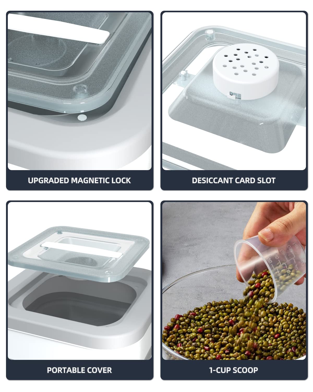 ARUKEE Dog Food Storage Container,15 Lb Dog Food Containers Large Collapsible Grain Storage Bins with Measuring Cup for Cereal Flour Snacks Nuts, Grey