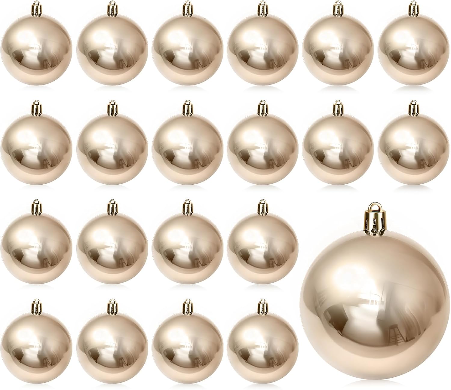 20 pcs christmas ball ornaments 4 inch uv resistant and waterproof shatterproof shiny plastic christmas tree hanging ornaments decoration for indoor outdoor holiday party(champagne gold) 4 inch champagne gold 20