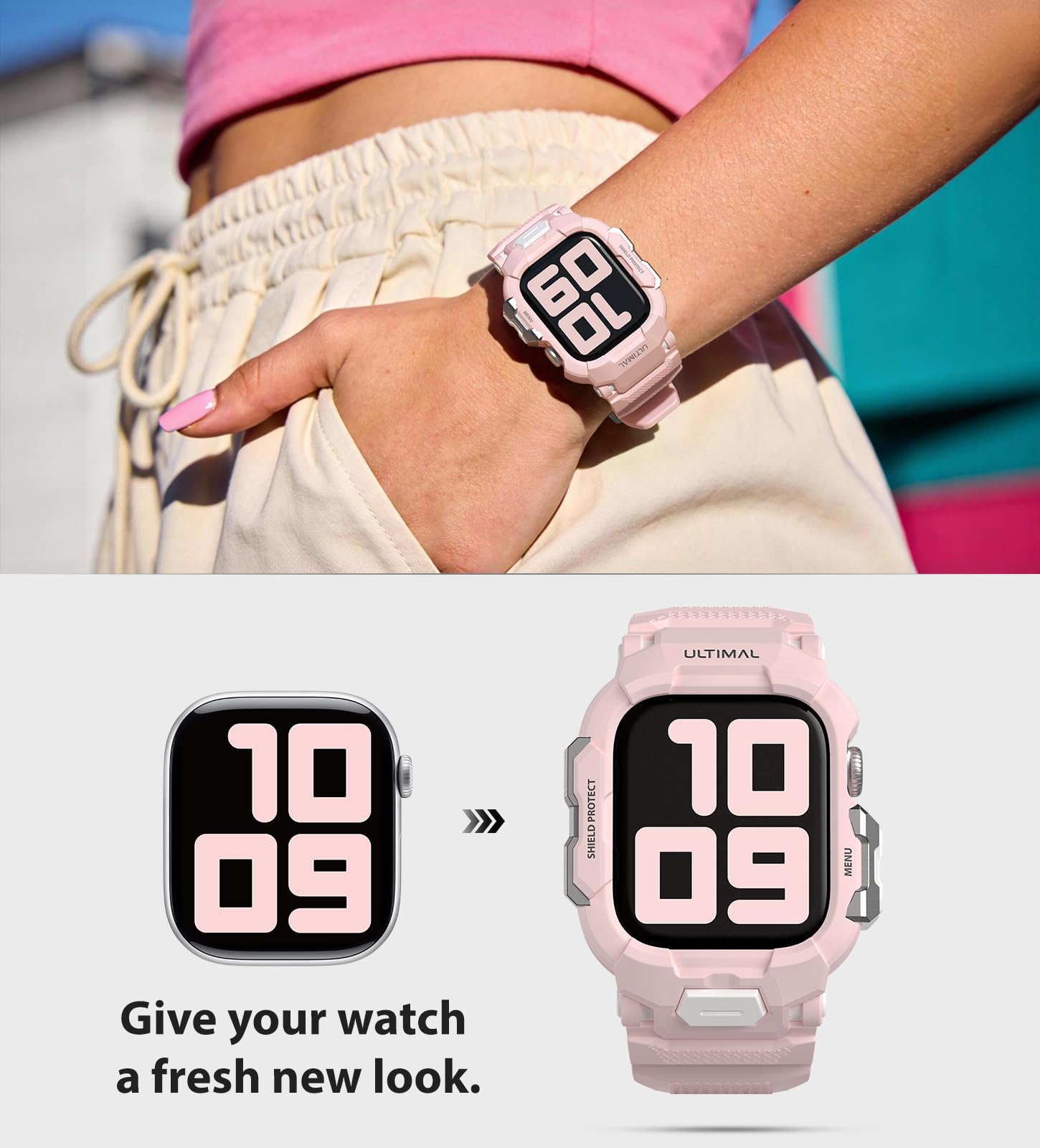 ULTIMAL Bracelet compatible avec Apple Watch 42mm 41mm 40 mm- Courroie sportive adaptée aux séries11,10,9,8,7,6,5,4,SE,SE2,SE3, robuste, anti-choc, pour hommes, femmes et enfants.