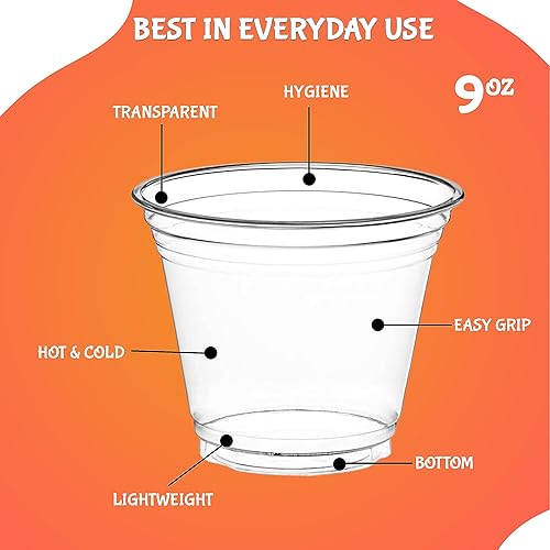 Miniatura 7 de Concession Essentials Vasos de plástico para sentadillas de 9 onzas paquete de 50 unidades