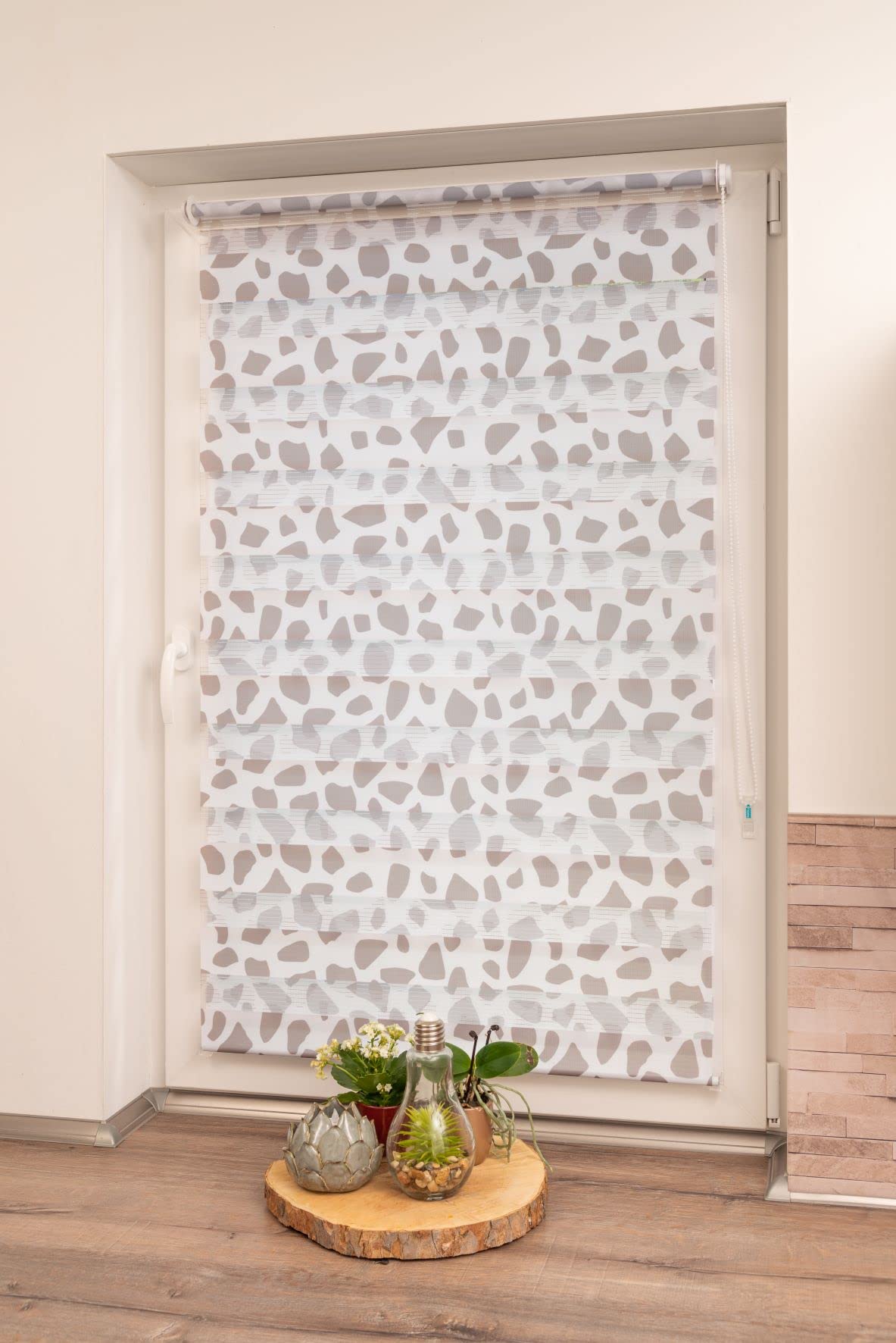 Khome K-Home Klemmfix Doppelrollo Madrid ohne Bohren Stein Taupe Bedruckt 40 x 150 cm (B x L) – Bild 4
