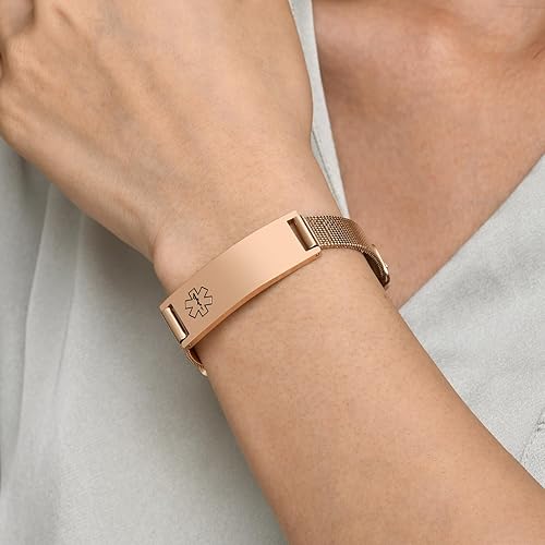 Miniatura 3 de XUANPAI Pulseras de alerta médica personalizadas, pulseras ajustables de acero inoxidable para identificación de emergencia, pulseras de