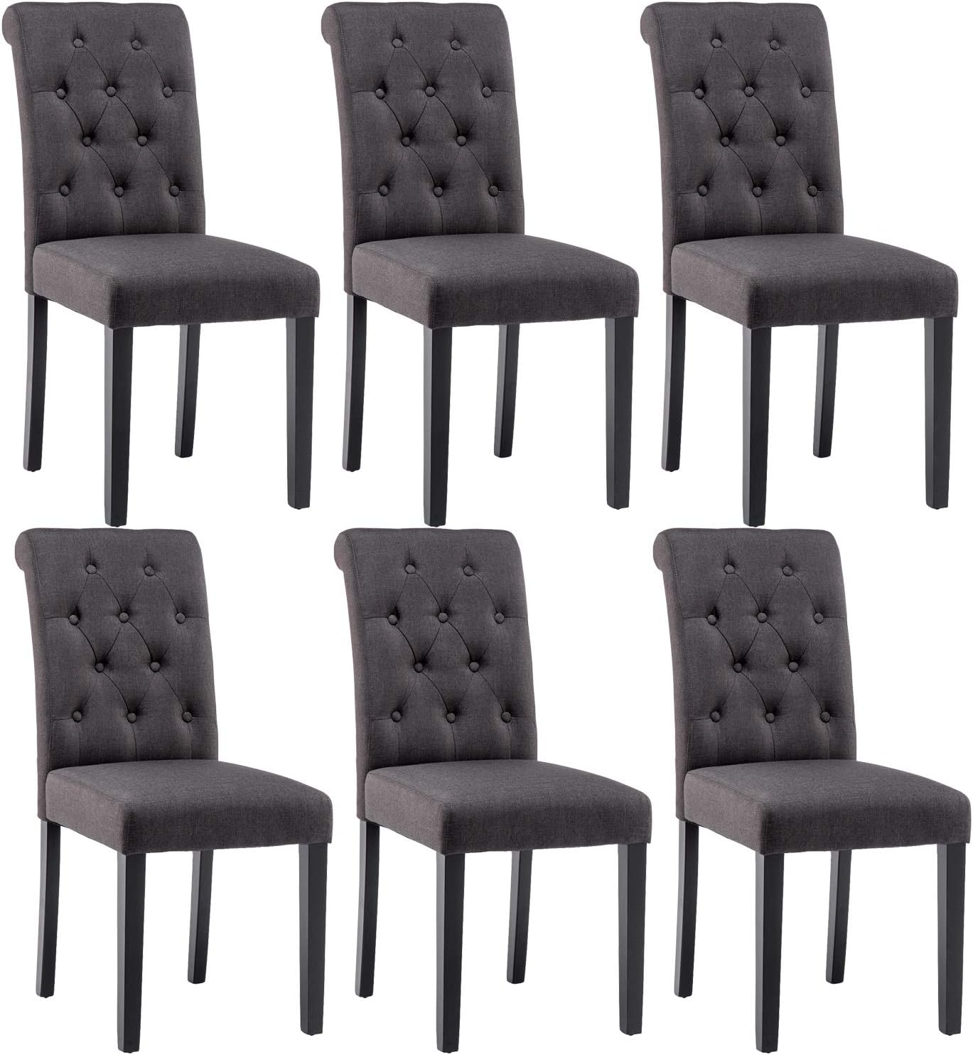 Charcoal Mid Century Upholstered Tufted Dining Chairs Modern Dining Room Chairs Armless Kitchen Chairs Set of 6 with Black Legs and High Tufted Back (Set of 6, Charcoal)