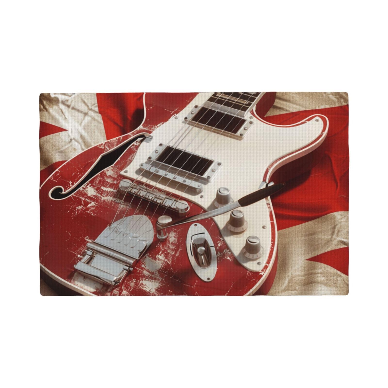 Guitar British Flag Print Placemats Set, Heat Resistant Washable Placemat 12x18in Table Mats for Party Kitchen Dining Table Decoration Indoor Outdoor, Four Pieces